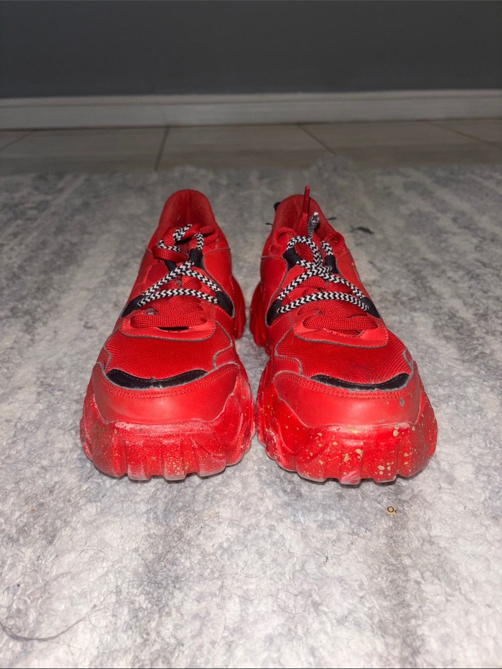 Barbie Red Platform Sneakers with Black Lace Accents